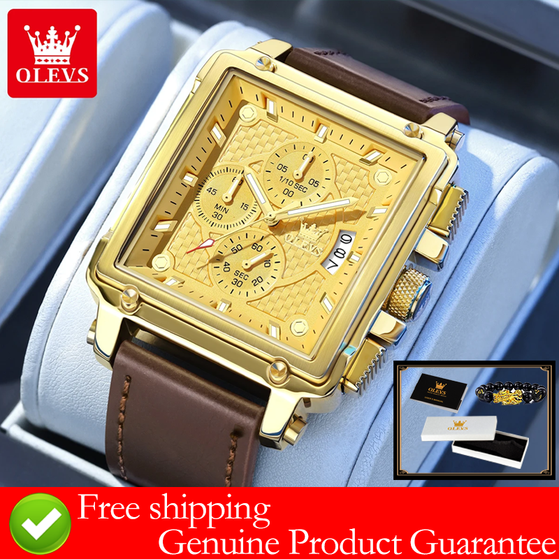 Luxury Watch Square - OLEVS brand mens watches waterproof Leather