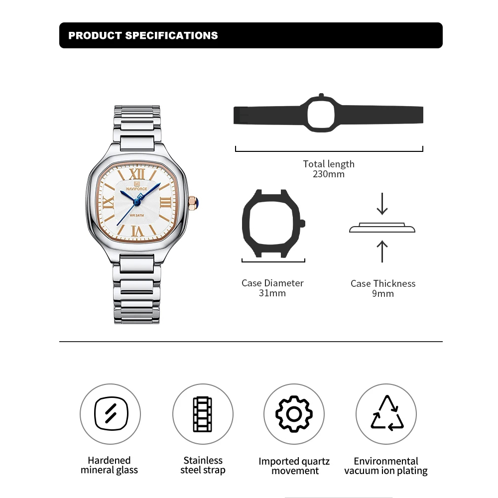 NAVIFORCE Luxury Women's Watch - Luxury Watch Square 评论和价格