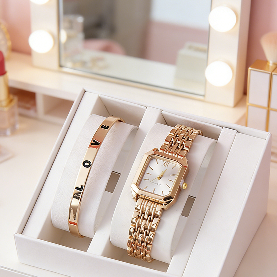 2PCS/set Luxury Women's Quartz - Luxury Watch Square 评论和价格