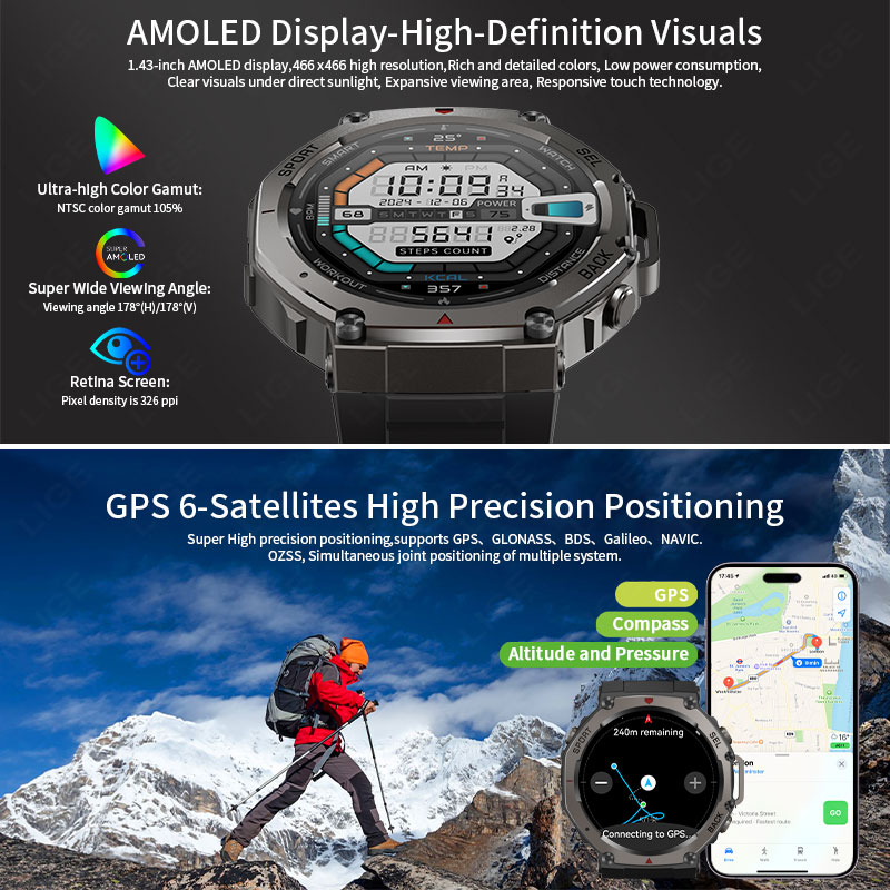 LIGE 2026 GPS Luxury Military  - Compass Watch Luxury 评论和价格