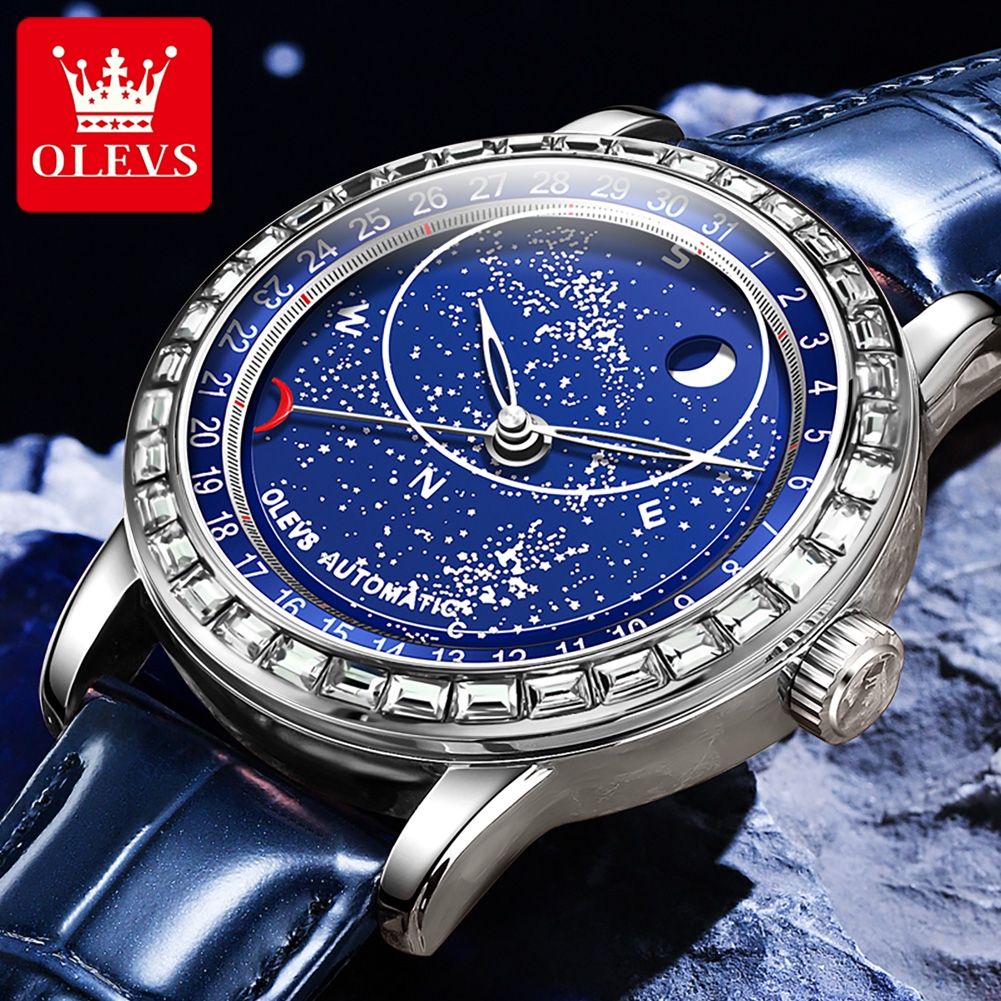 OLEVS 9923 Starry Sky Automati - Compass Watch Luxury 评论和价格