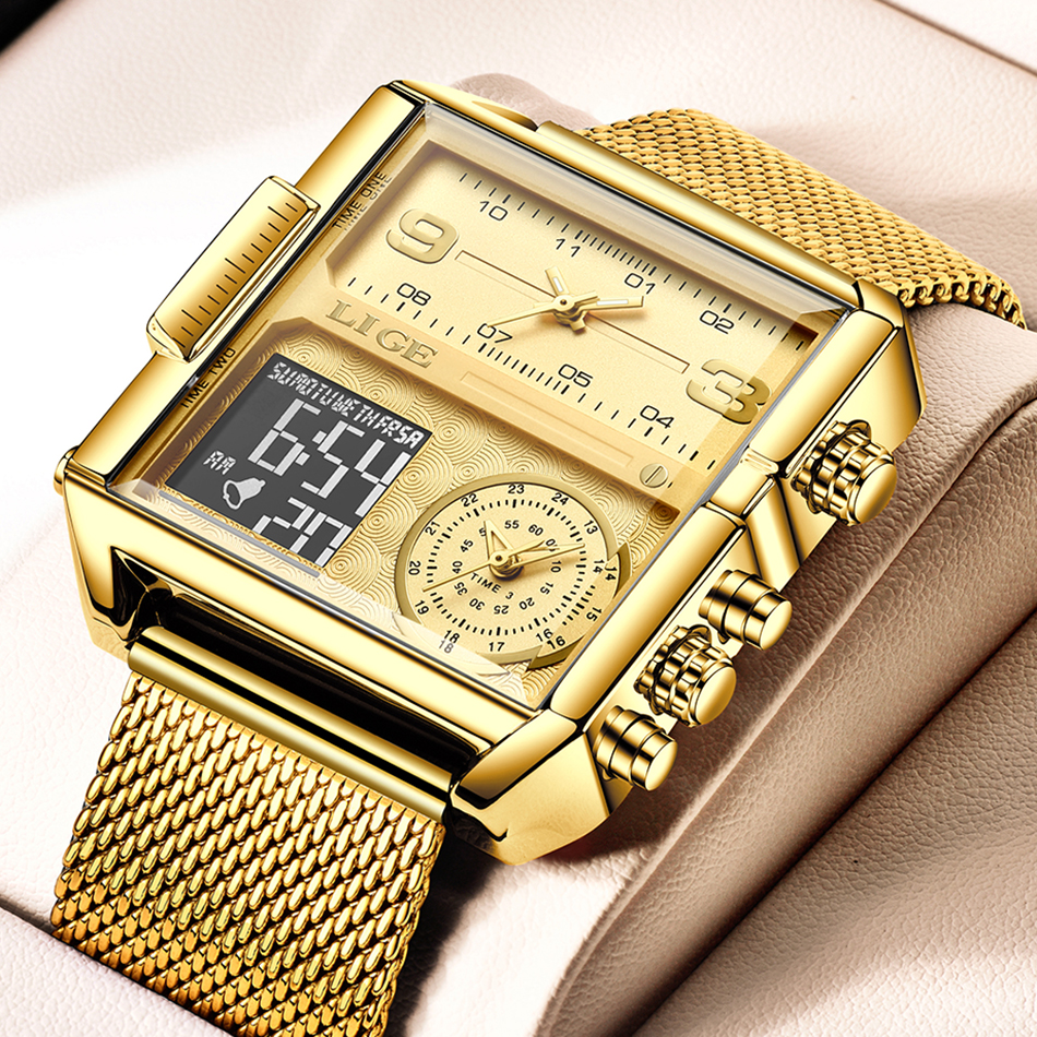 LIGE 2026 Fashion Dual Display - Luxury Watch Square 评论和价格