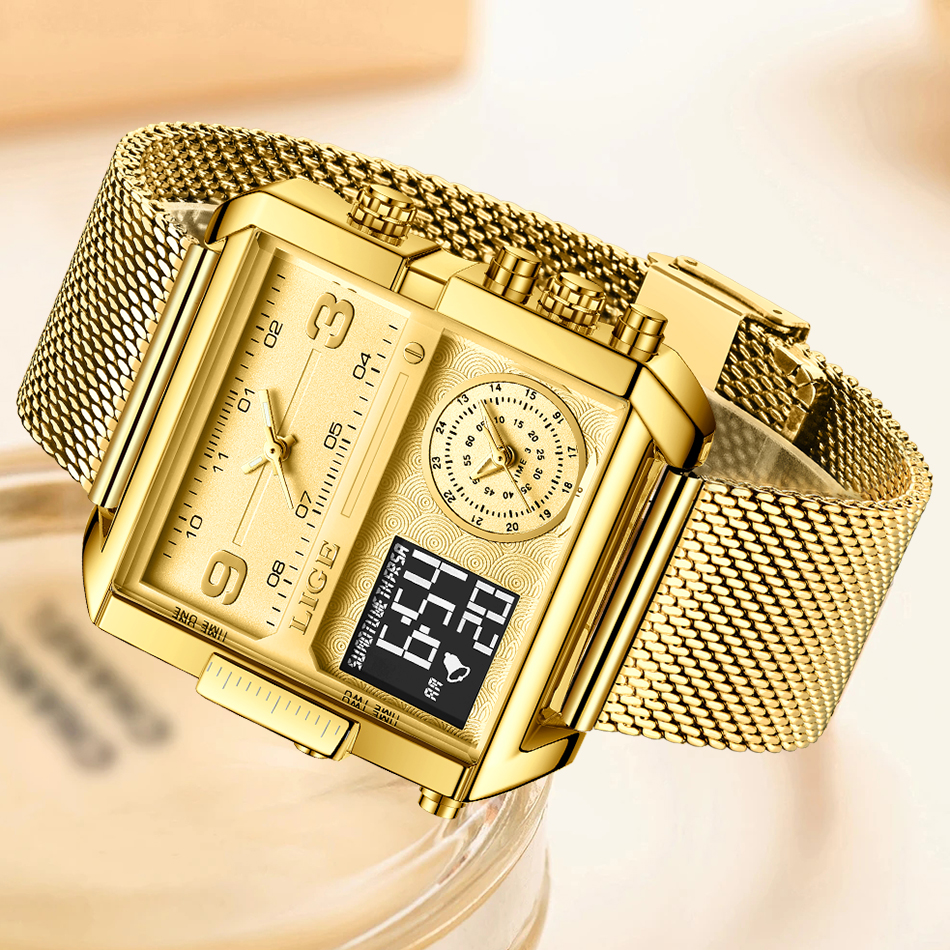 LIGE 2026 Fashion Dual Display - Luxury Watch Square 评论和价格