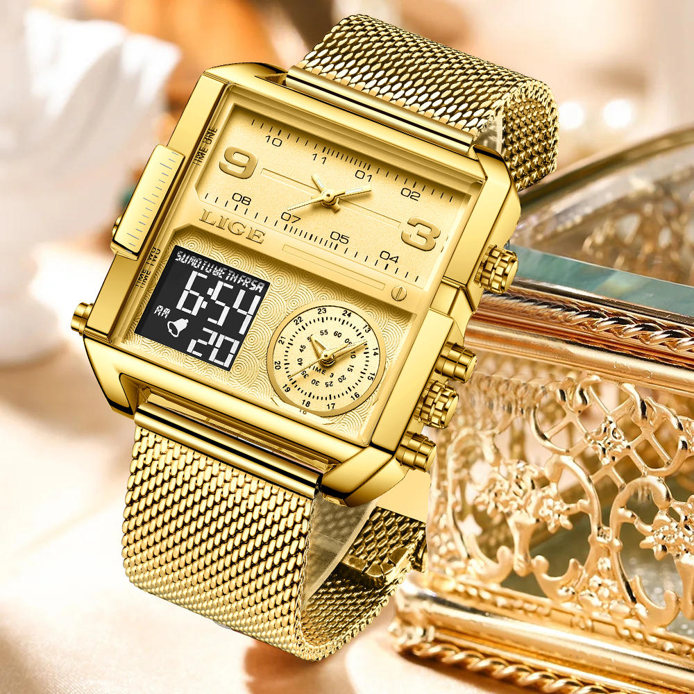 LIGE 2026 Fashion Dual Display - Luxury Watch Square 评论和价格