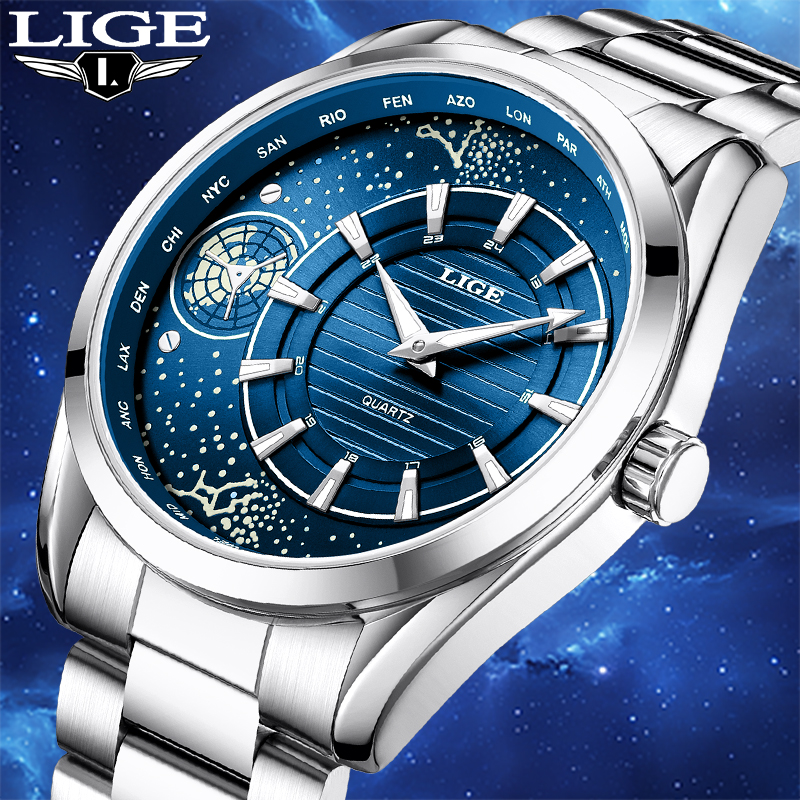 LIGE Original Quartz Man Watch - Compass Watch Luxury 评论和价格